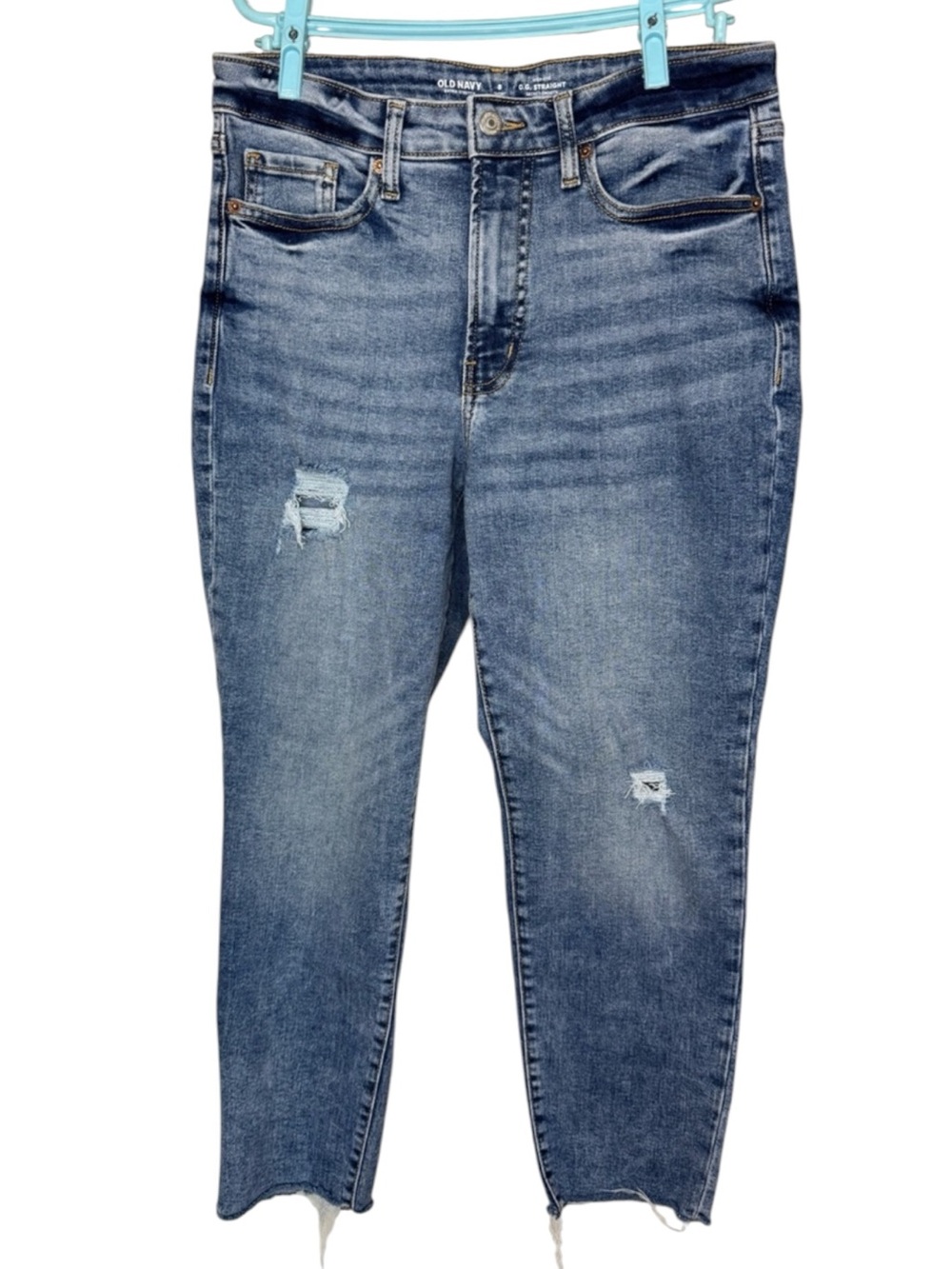 Old Navy High-Rise O.G. Straight Distressed Jeans Medium Blue